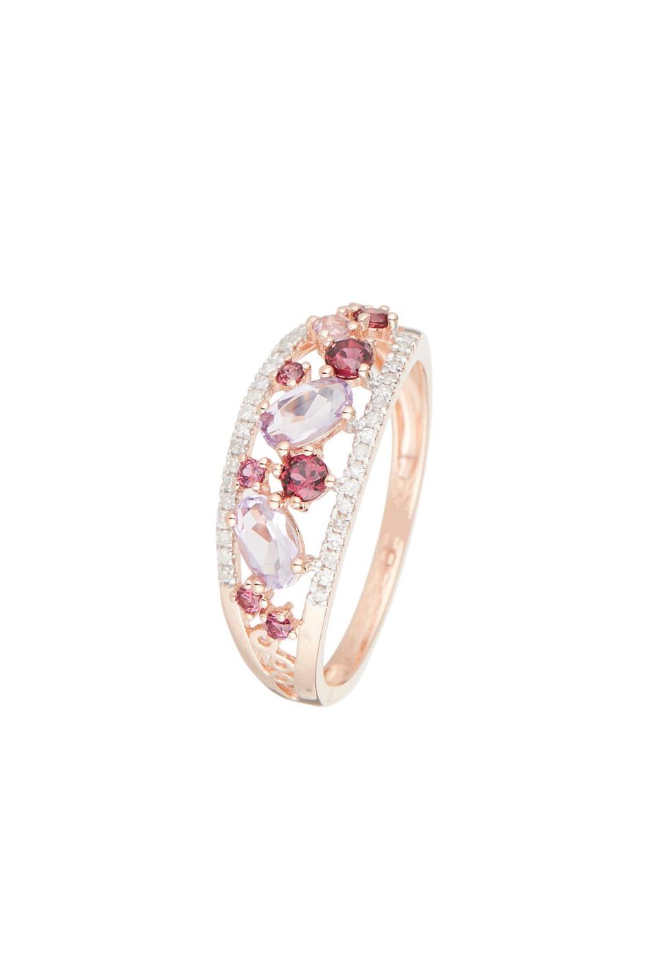 Bague "Amore" 0,12/36, Rhodolite Garnet 0,37/8 Et Améthyste Rose 0,53/3