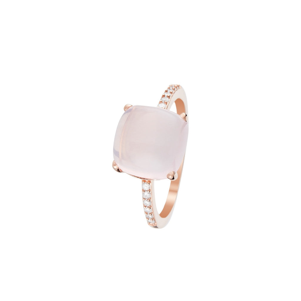 Bague "Rose Dragée" D0,11/12 & Quartz Rose 4,8/1 - Or Rose 375/1000