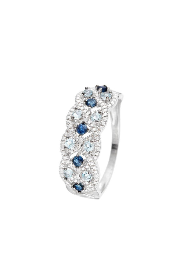 Bague "Astéria" D0,05/16, Saphir 0,37/5 & Topaze Bleue 0,49/8
