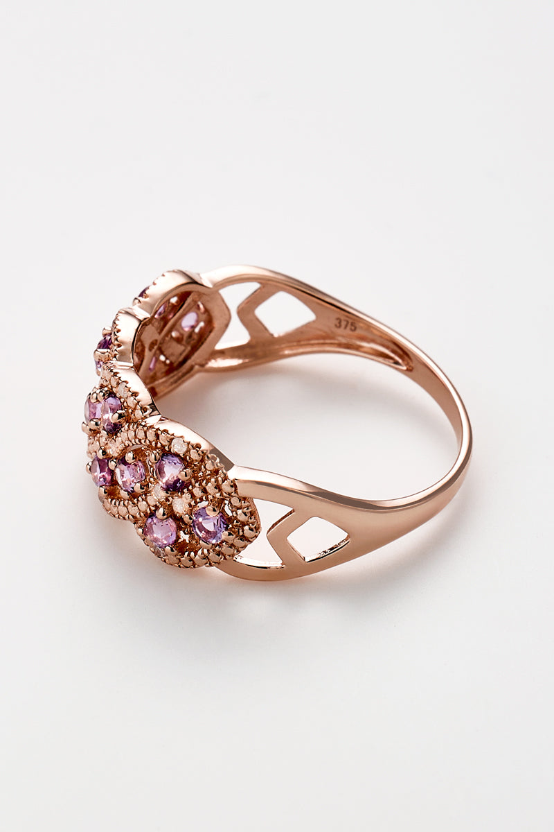 Bague "Astéria" D0,051/16, Rose Amethyste 0,429/13 - Or Rose 375/1000