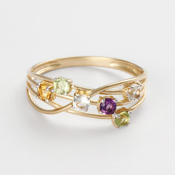 Bague "Colorama" Citrine, Péridot, Topaze Blanche & Améthyste 0,54/6 - Or Jaune 375/1000