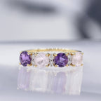 Bague "Carat Color" D0,09/6 & Rose Quartz 0,96/2 & Améthyste 0,74/2 - Or Jaune 375/1000