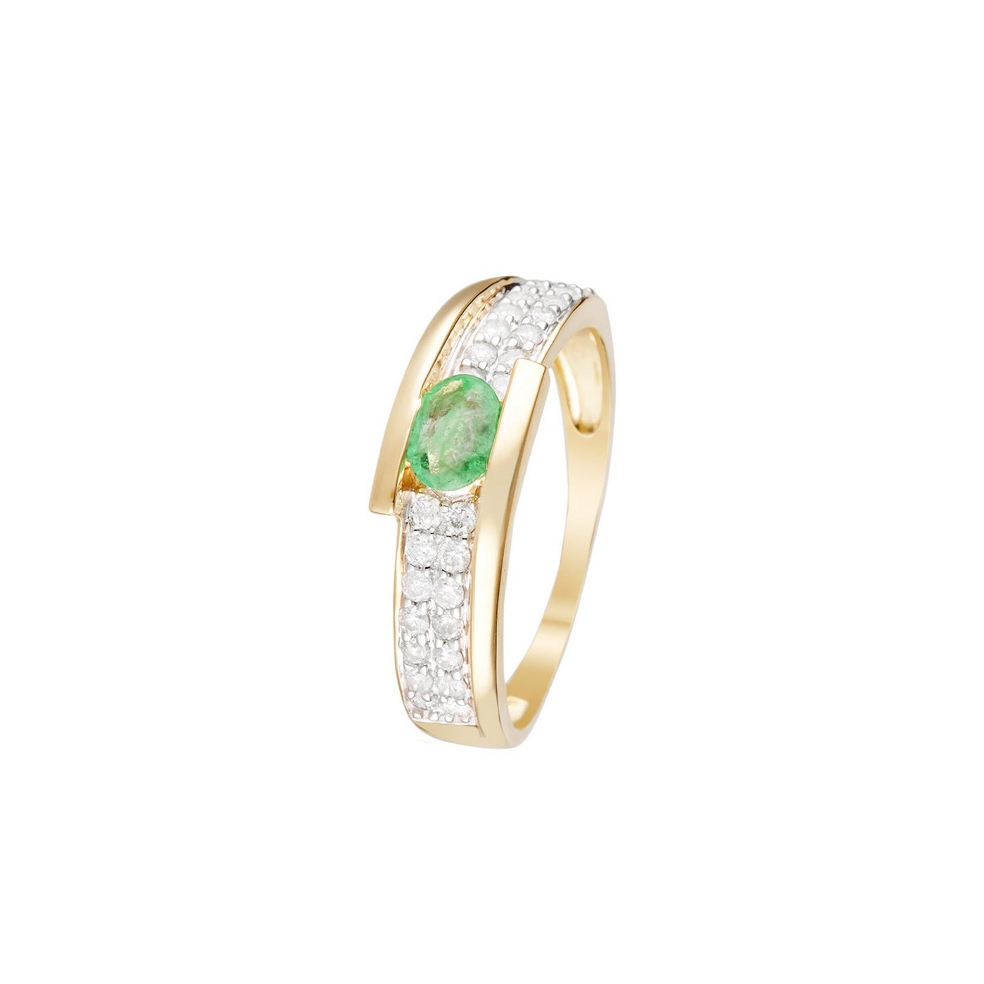 Bague "Jaipur" Diamants 0,28/28 & Emeraude 0,38/1 - Or Jaune 375/1000