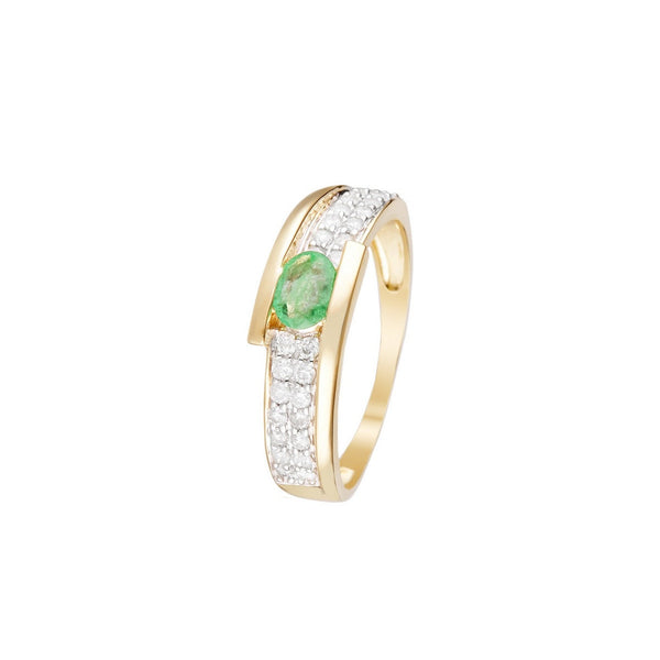 Bague "Jaipur" Diamants 0,28/28 & Emeraude 0,38/1 - Or Jaune 375/1000