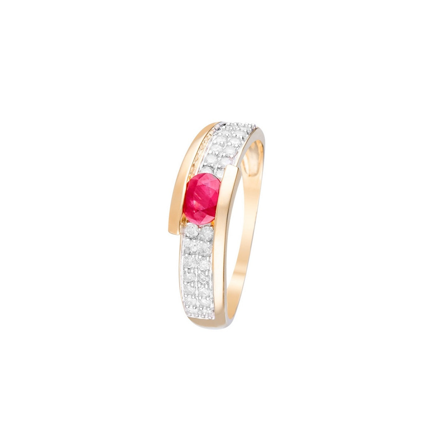 Bague "Jaipur" Diamants 0,28/28 & Rubis 0,48/1 - Or Jaune 375/1000
