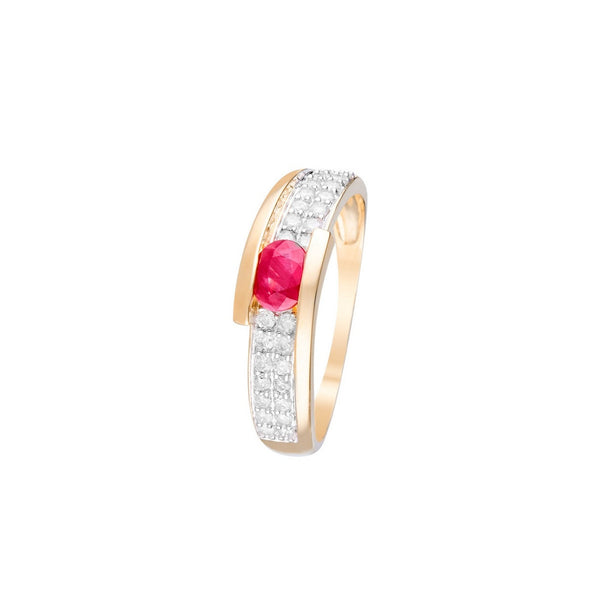 Bague "Jaipur" Diamants 0,28/28 & Rubis 0,48/1 - Or Jaune 375/1000