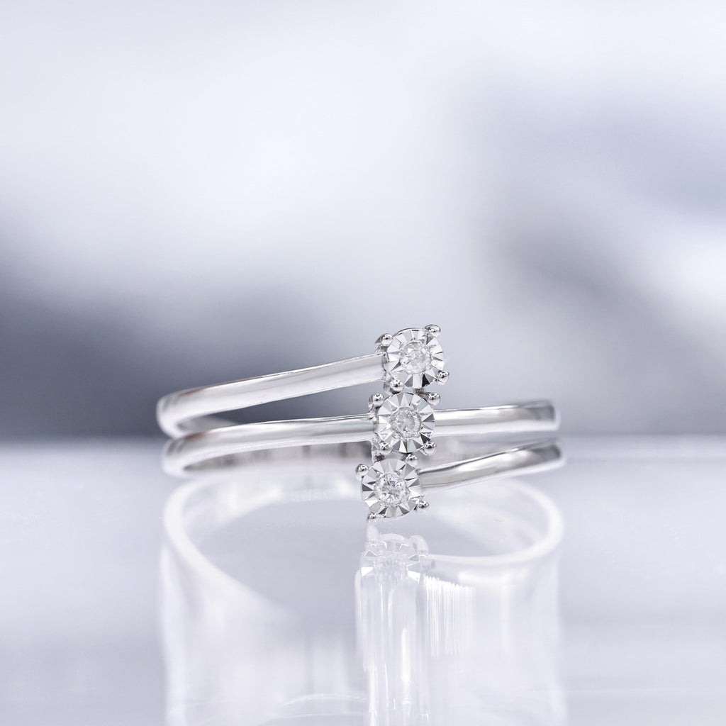Bague "Nous Trois" D0,03/3 - Or Blanc 375/1000