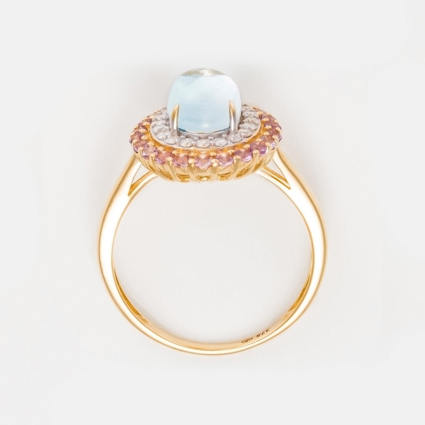 Bague "Apayao" Diamants 0,19/20, Améthyste Rose 0,40/22 Et Topaze Bleue 1,7 - Or Jaune 375/1000