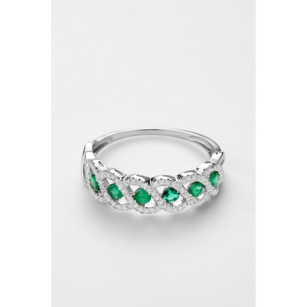 Bague "Green Tarlac" D0,056/16 Em 0,528/6 - Or Blanc 375/1000