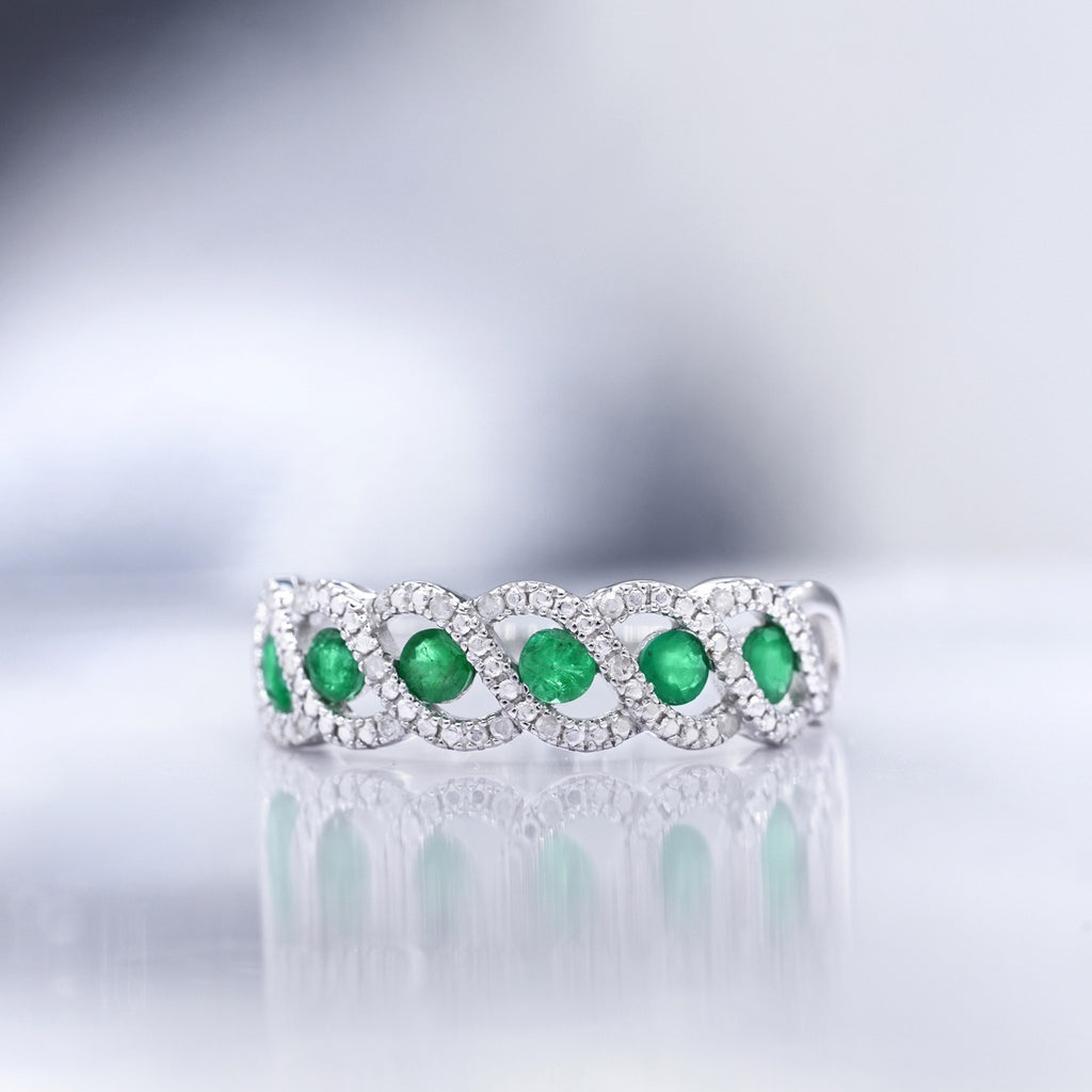 Bague "Green Tarlac" D0,056/16 Em 0,528/6 - Or Blanc 375/1000