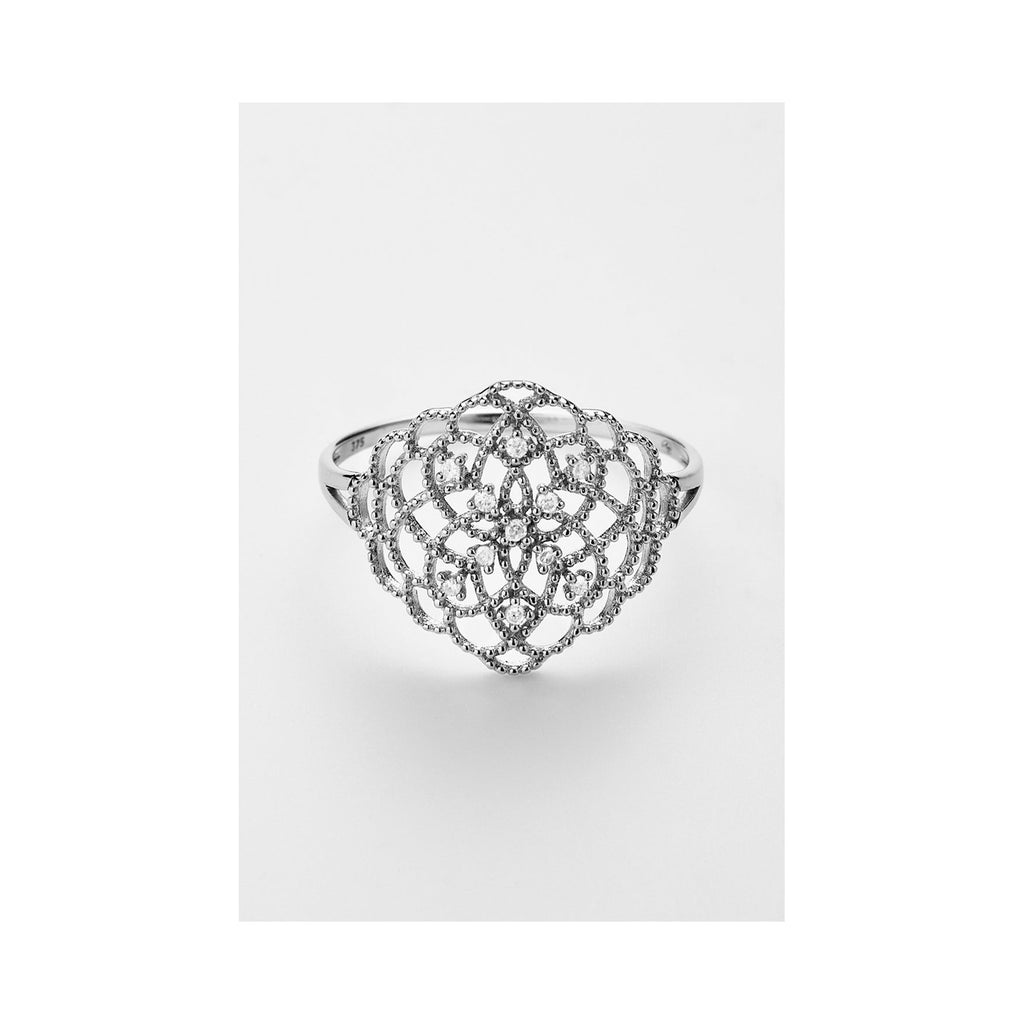 Bague "Dentelle" D0,061/11 - Or Blanc 375/1000