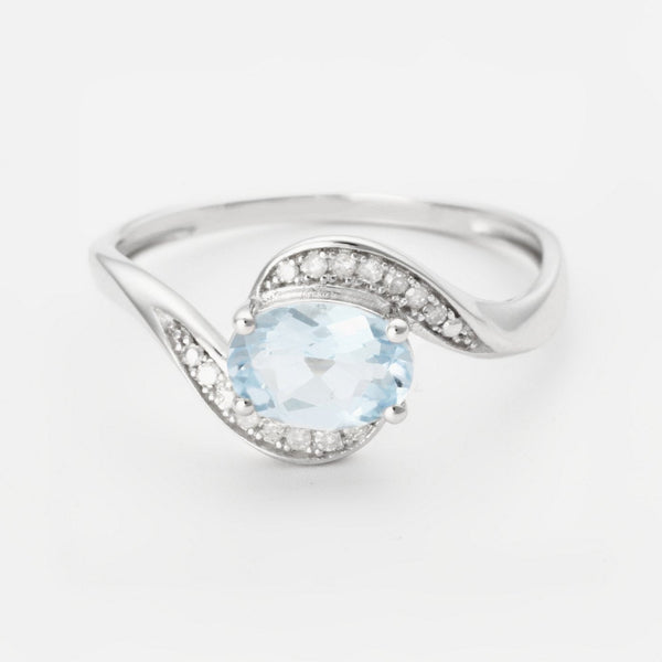 Bague "Fleur Bleue" D0,061/14; Bt1,034/1 - Or Blanc 375/1000