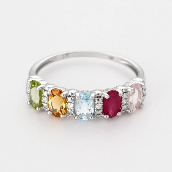 Bague "Florentine" D0,033/6; Pd0,272/1; Ct0,44/1; Bt0,35/1; Ru0,35/1; Rq0,33/1 - Or Blanc 375/1000