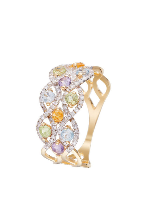 Bague "Color Pop" D0,32/100-Pér0,3/3-Top0,3/3-Ame0,18/2-Cit0,17/2 - Or Jaune 375/1000