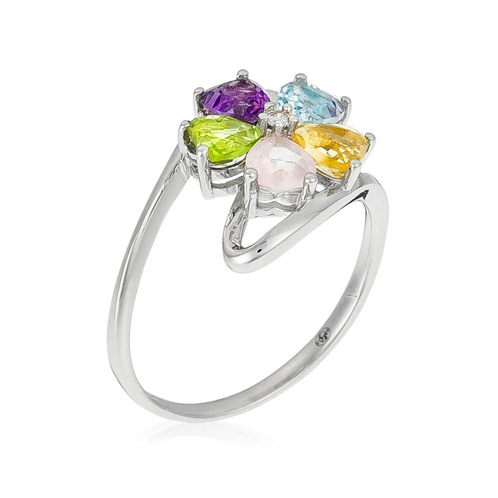 Bague "Color Explosion" Diamants 0,02/1 & Amé,Top,Rostourm,Citri Et Per1,51/5 - Or Blanc 375/1000