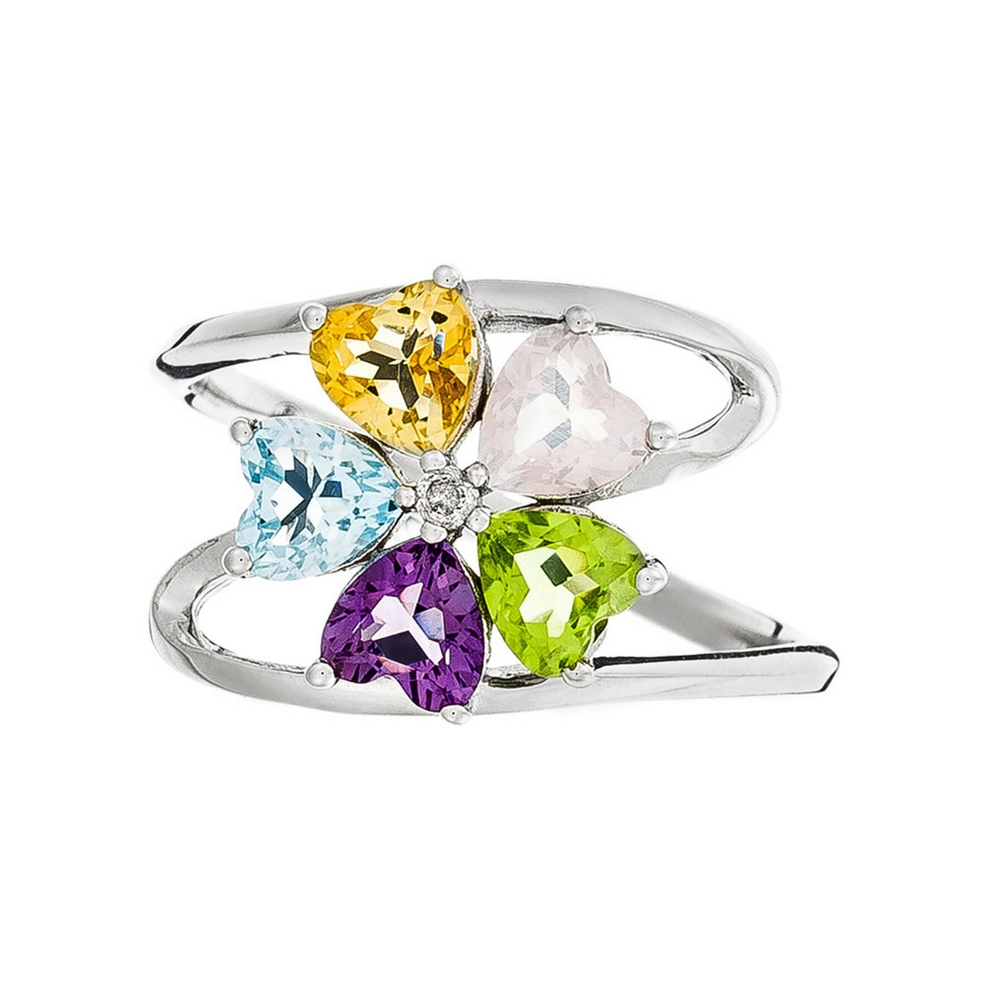 Bague "Color Explosion" Diamants 0,02/1 & Amé,Top,Rostourm,Citri Et Per1,51/5 - Or Blanc 375/1000