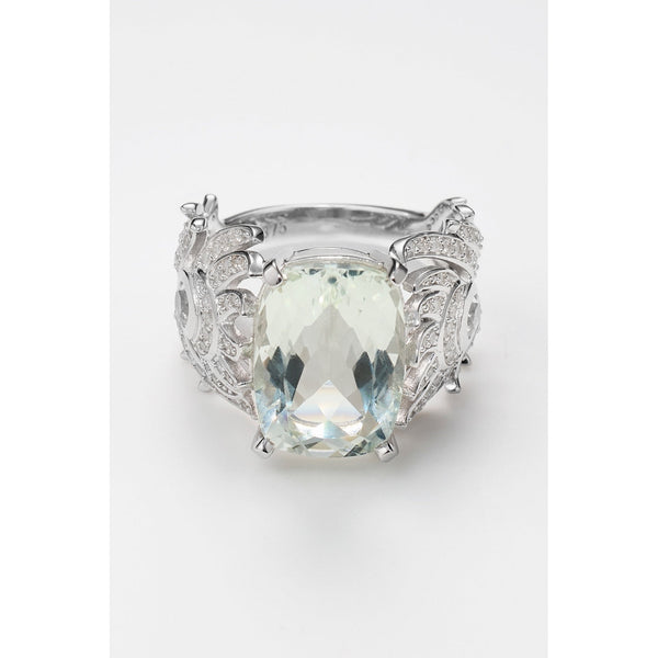 Bague "Toliara" D 0,549/118 & Amethyste Vert 6,9/1 & White Topaze 0,44/2 - Or Blanc 375/1000