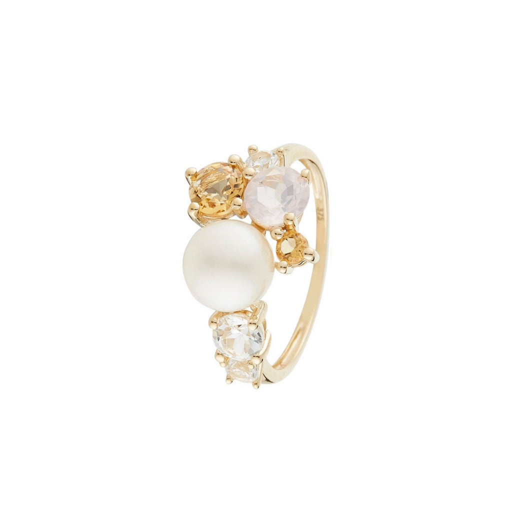 Bague "Pikine" White Topaze 0,67/3 Citrine 0,53/2 Rose Quartz 0,60/1 Perle 1 - Or Jaune 375/1000