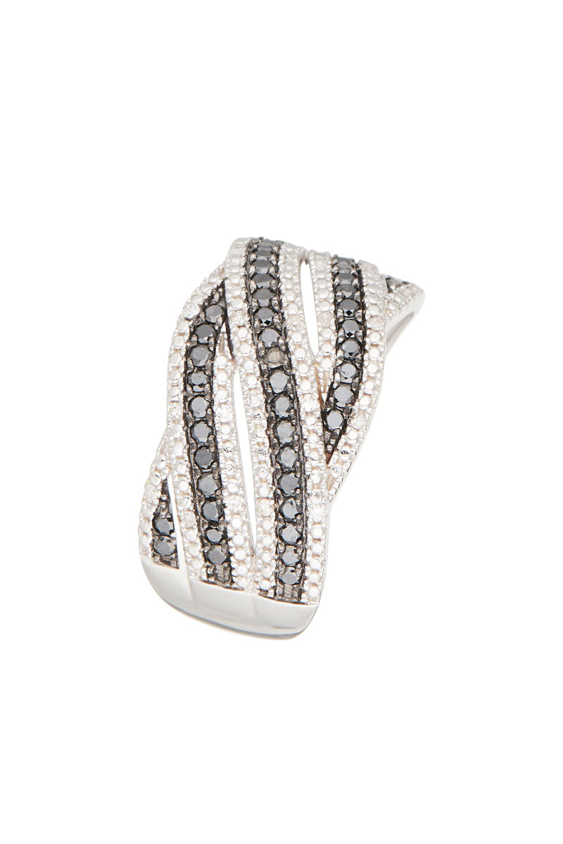 Bague 'Aurora" Diamants 0,07/20 Et Diamants Noirs 0,41/44 - Or Blanc 375/1000