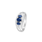 Bague "Indus" Diamants 0,08Cts/24 + Saphirs 1,07Cts/3 - Or Blanc 375/1000