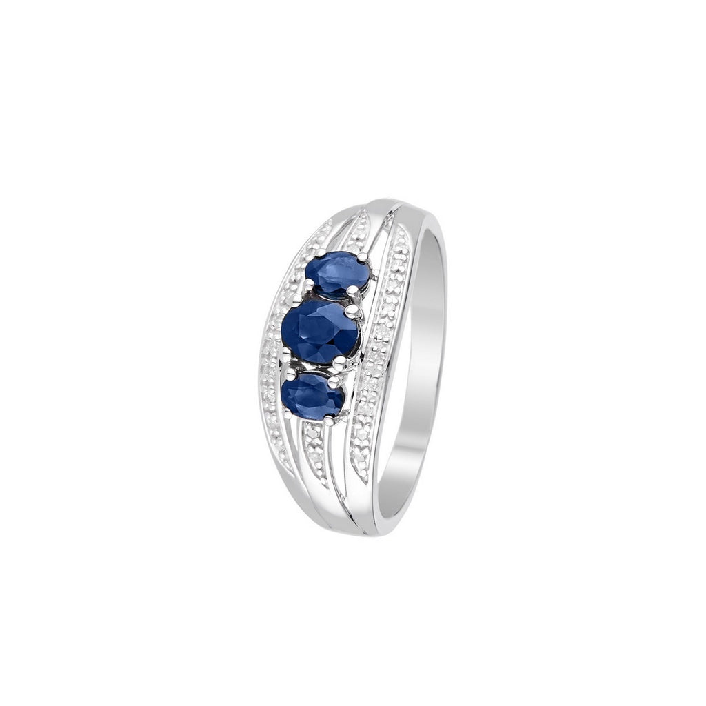 Bague "Indus" Diamants 0,08Cts/24 + Saphirs 1,07Cts/3 - Or Blanc 375/1000