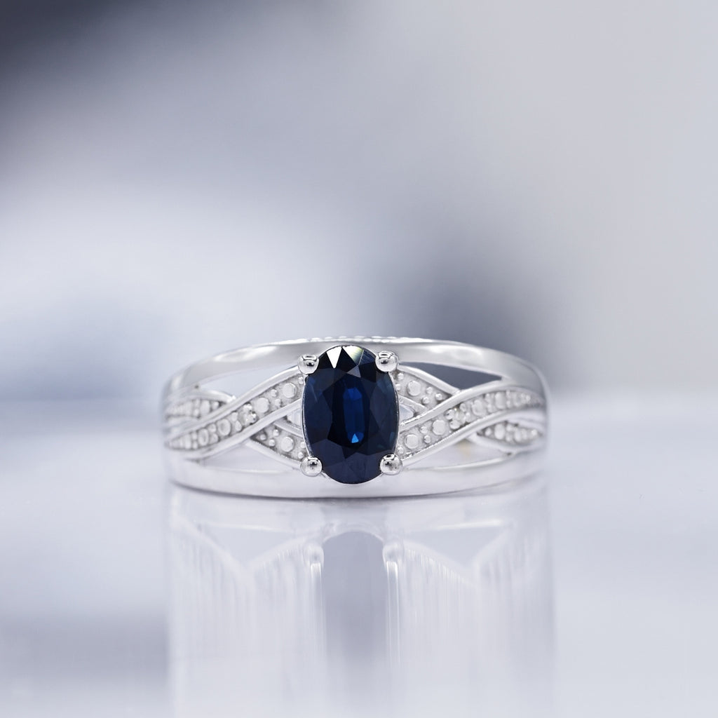 Bague "Cayenne" Diamants 0,01Cts/2 + Saphir 1Ct/1 - Or Blanc 375/1000