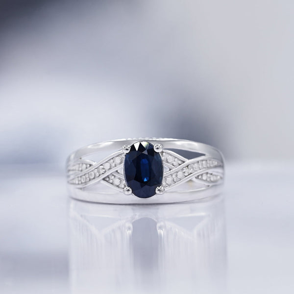 Bague "Cayenne" Diamants 0,01Cts/2 + Saphir 1Ct/1 - Or Blanc 375/1000