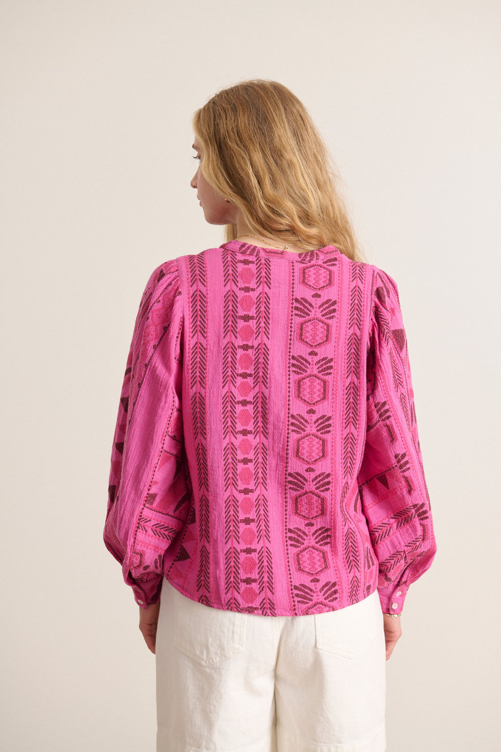 Haut en coton rose et à col rond printemps été prêt-à-porter femme