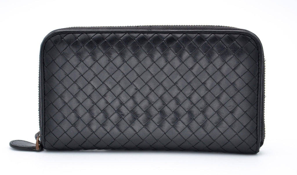 Portefeuille Bottega Veneta Long En Cuir Noir Intrecciato