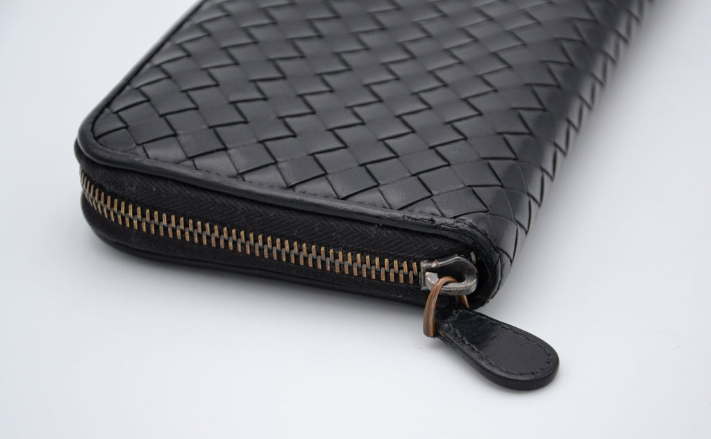 Portefeuille Bottega Veneta Long En Cuir Noir Intrecciato