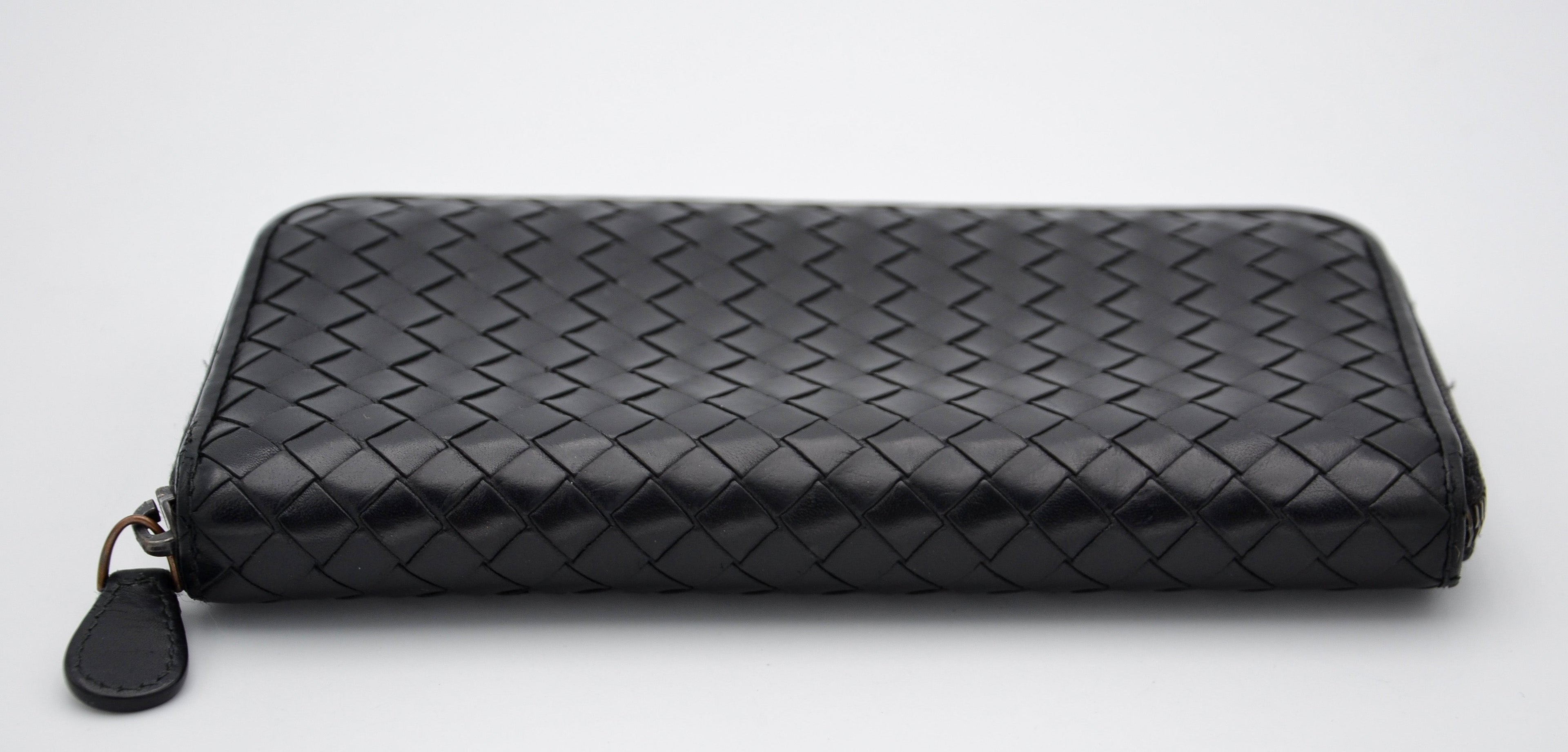 Portefeuille Bottega Veneta Long En Cuir Noir Intrecciato