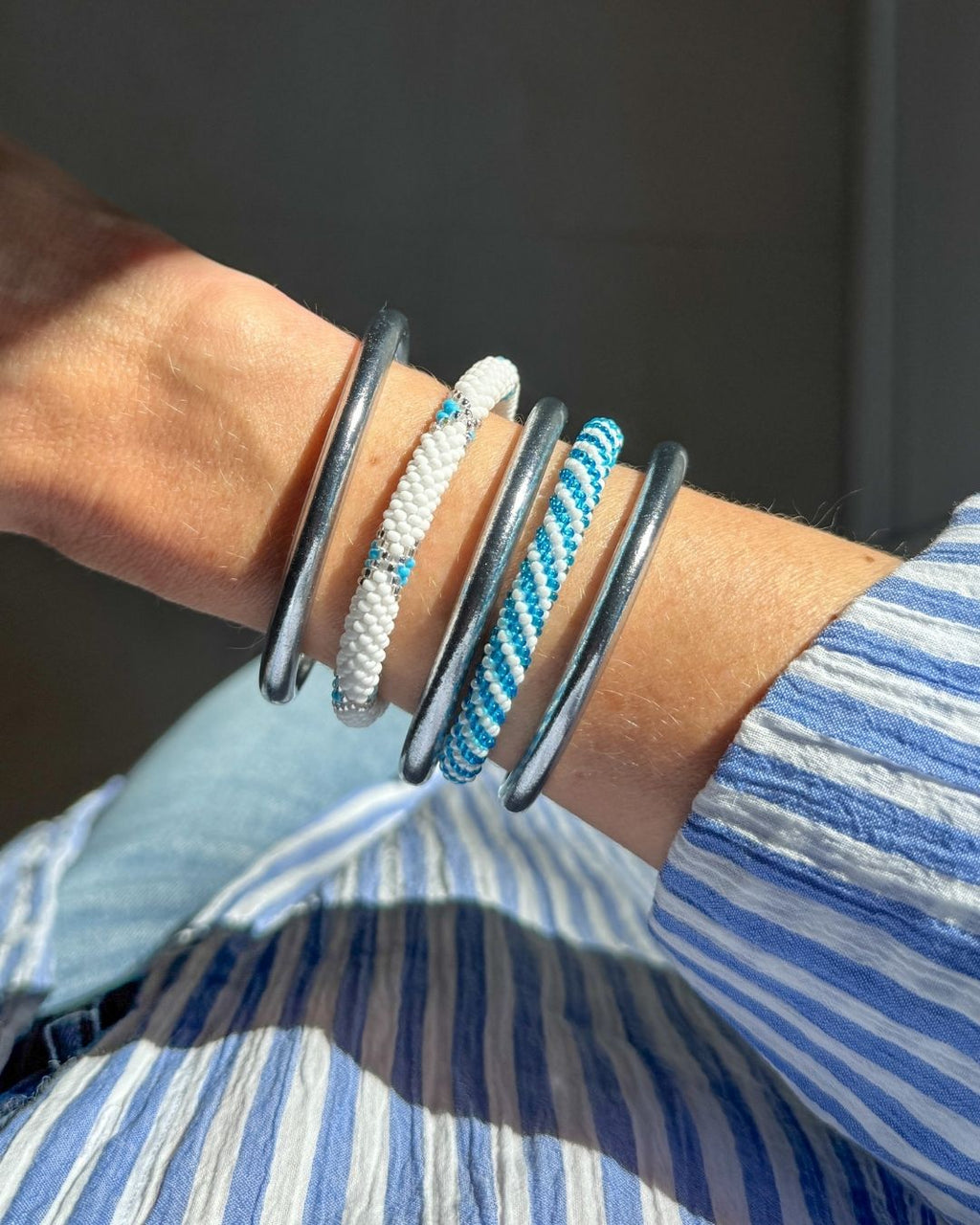 Bracelet Népalais #100 - Bleu Et Blanc