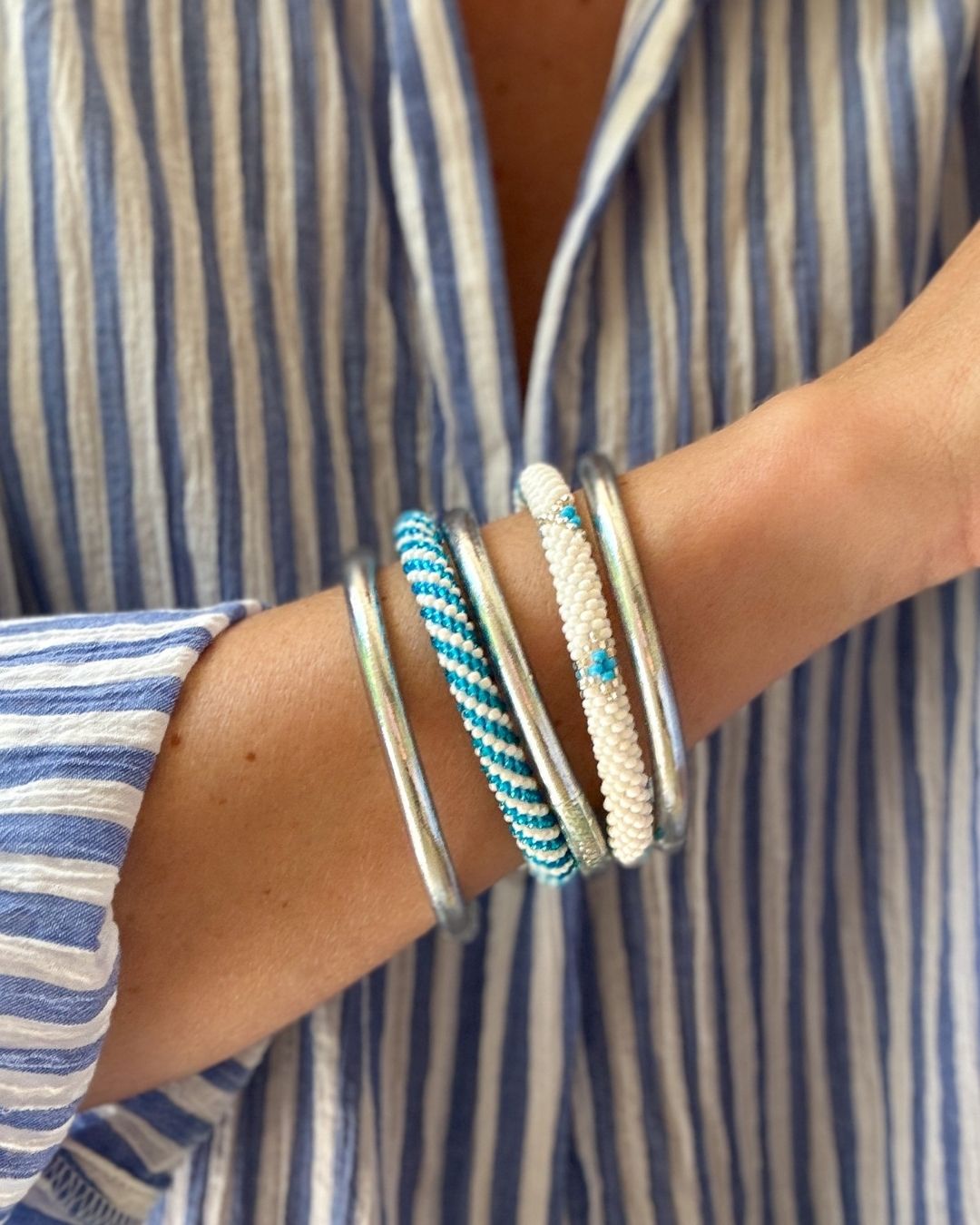 Bracelet Népalais #101 - Bleu Et Blanc