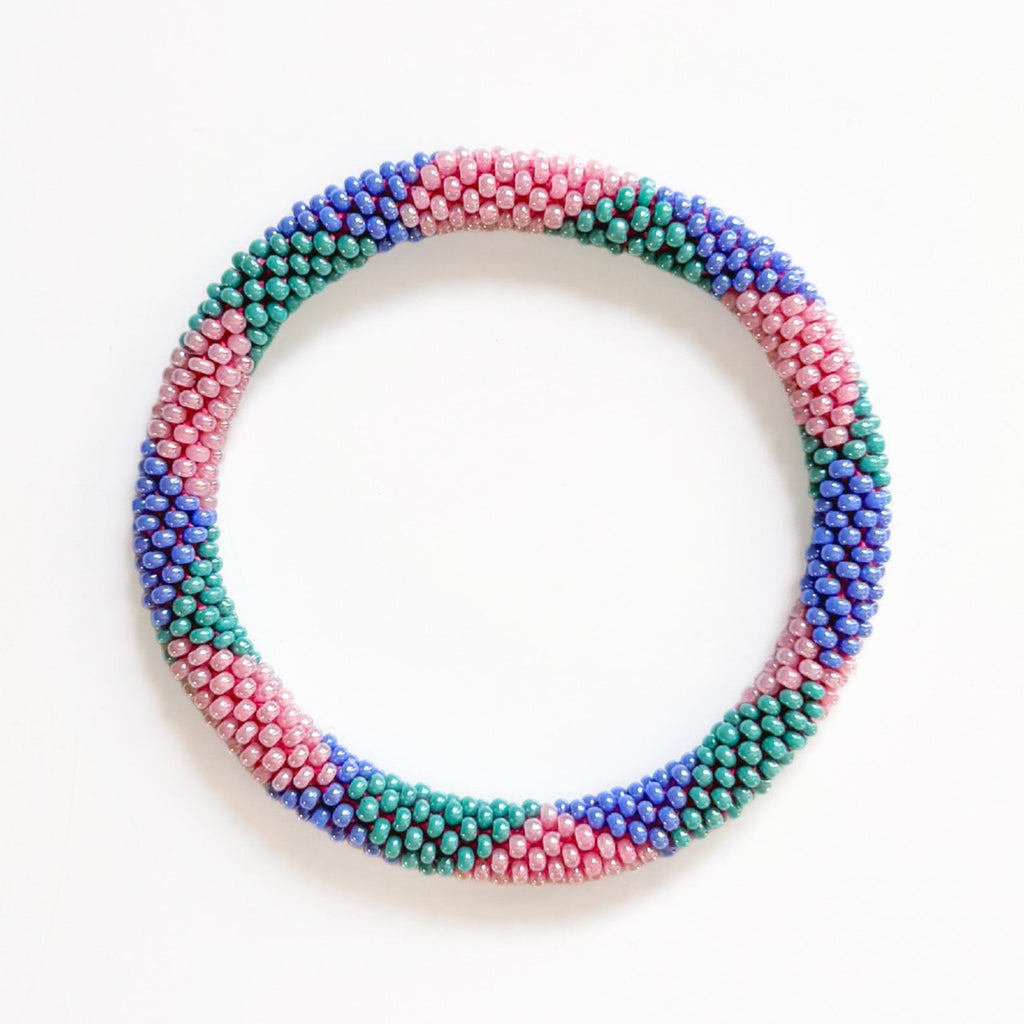 Bracelet Népalais #103 - Vert, Bleu Et Rose