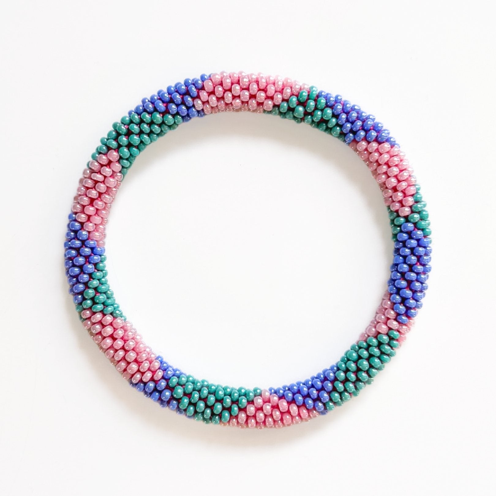 Bracelet Népalais #103 - Vert, Bleu Et Rose