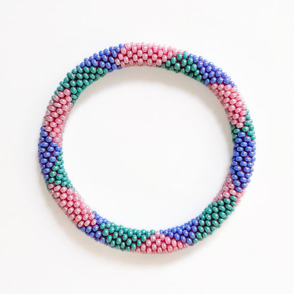 Bracelet Népalais #103 - Vert, Bleu Et Rose