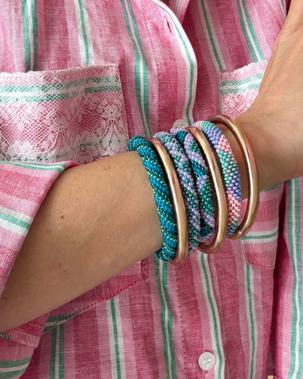 Bracelet Népalais #105 - Violet Et Vert