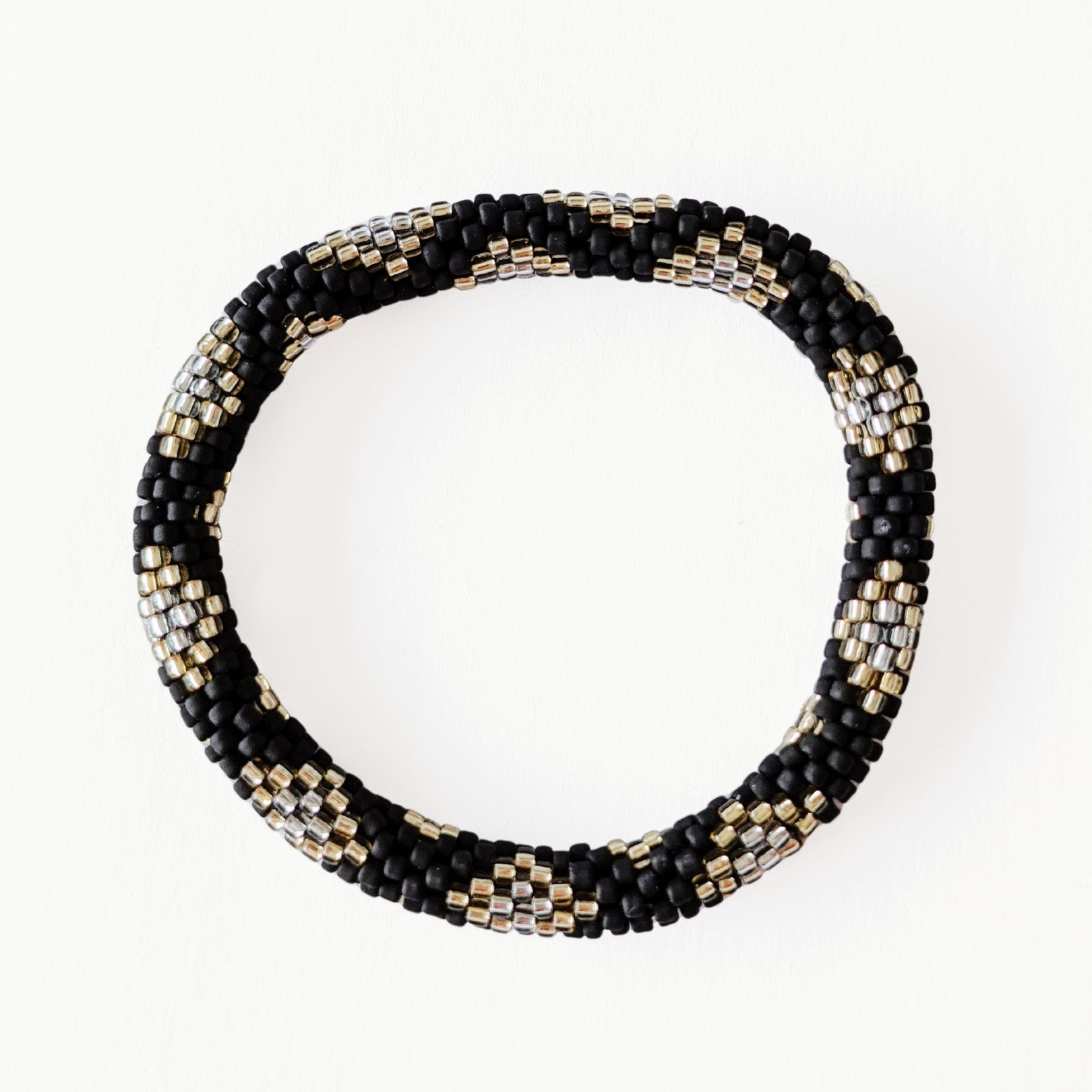 Bracelet Népalais #11 - Noir, Or Et Argent