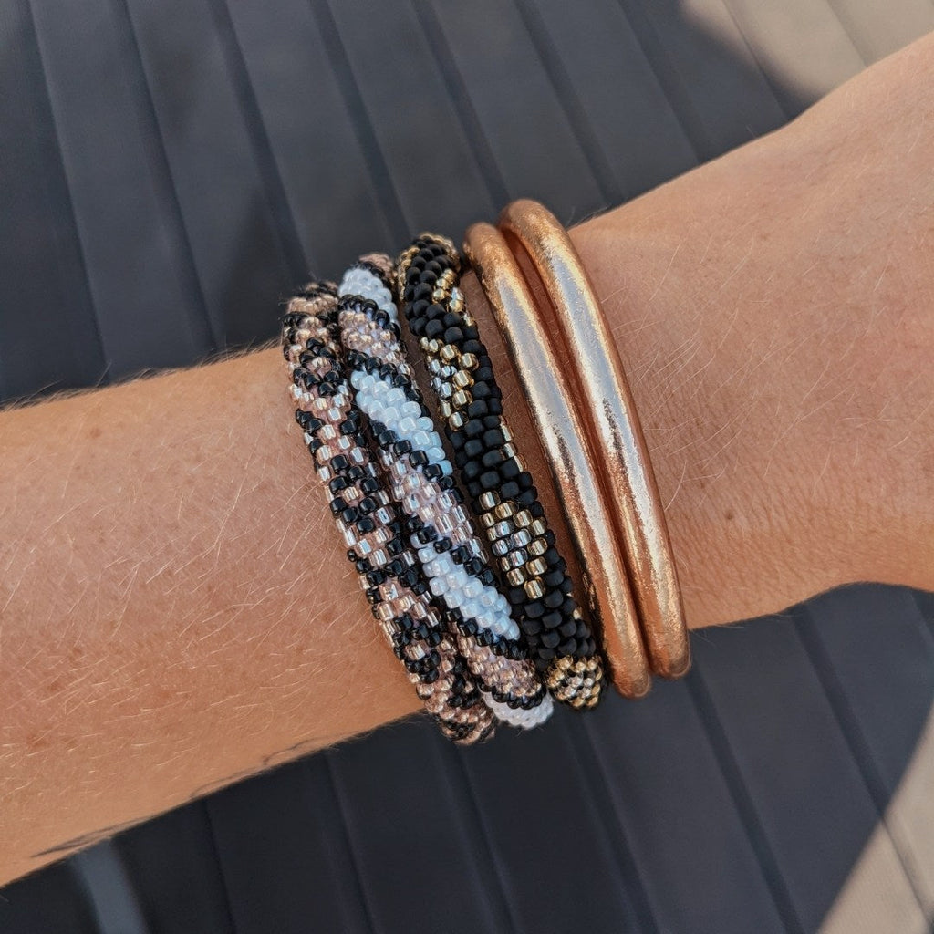 Bracelet Népalais #11 - Noir, Or Et Argent