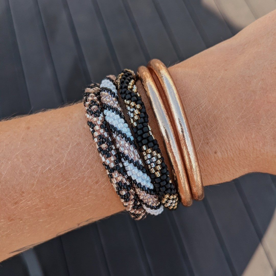 Bracelet Népalais #11 - Noir, Or Et Argent