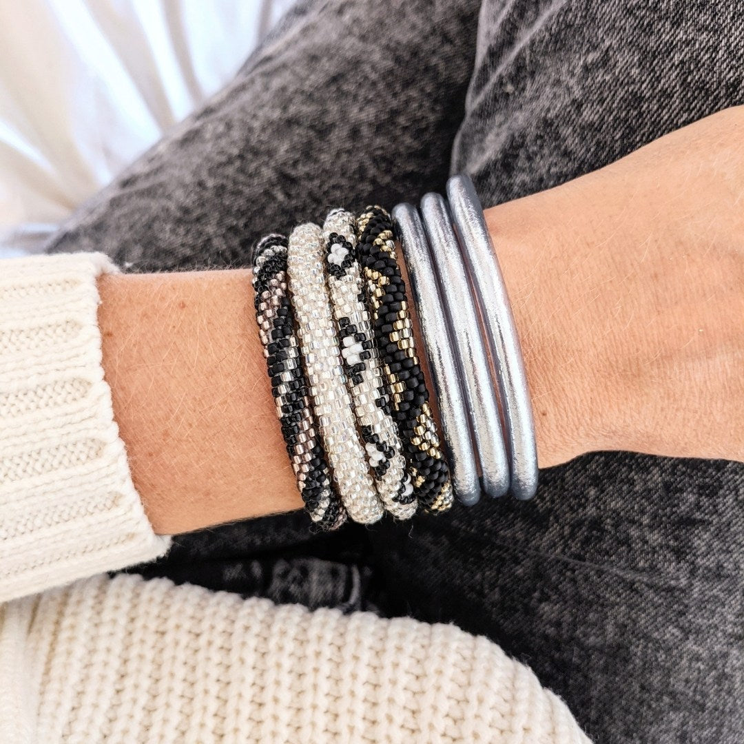 Bracelet Népalais #11 - Noir, Or Et Argent