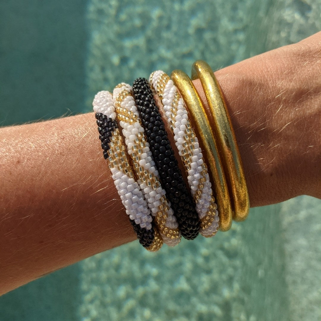 Bracelet Népalais #1 - Blanc, Noir Et Doré