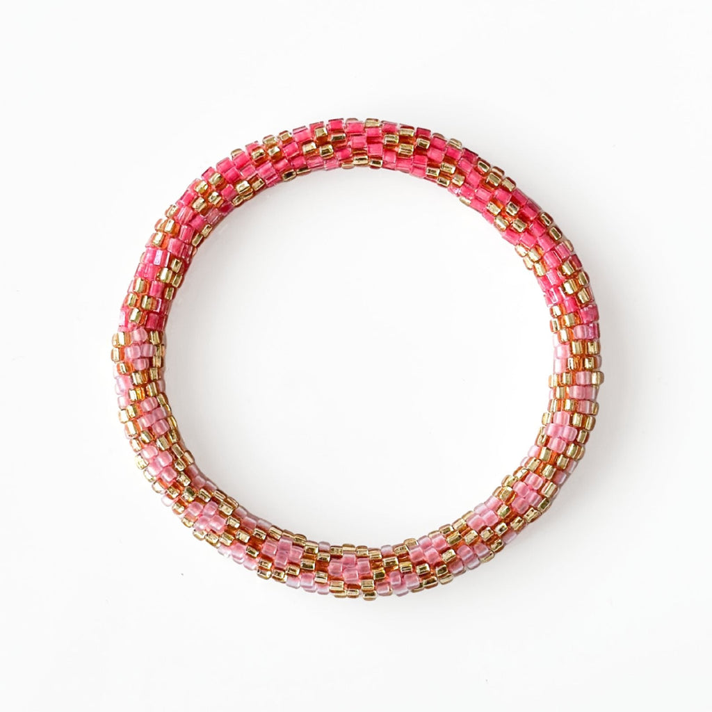 Bracelet Népalais #44 - Rose Corail Et Doré