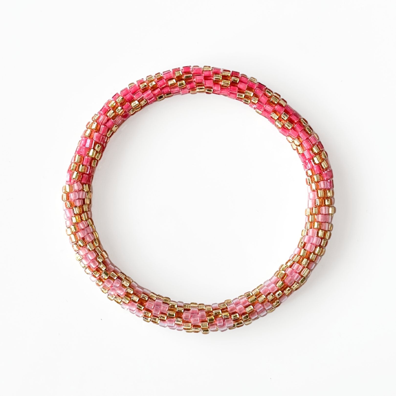 Bracelet Népalais #44 - Rose Corail Et Doré