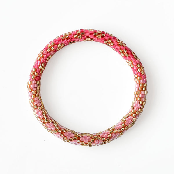 Bracelet Népalais #44 - Rose Corail Et Doré