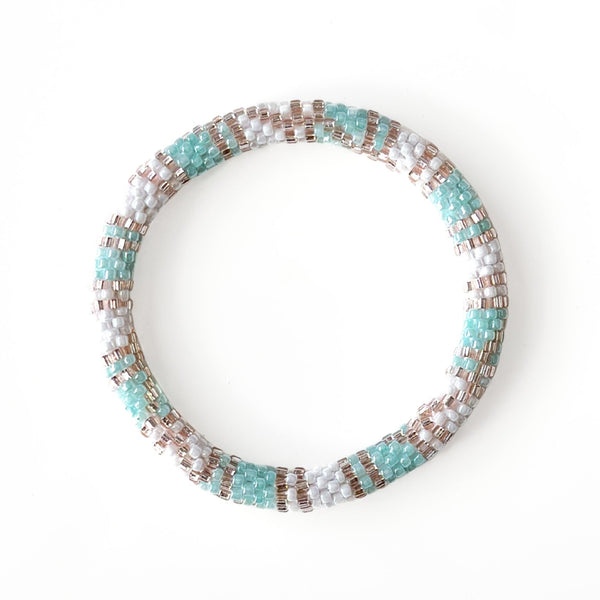 Bracelet Népalais #48 - Vert-Eau Et Champagne