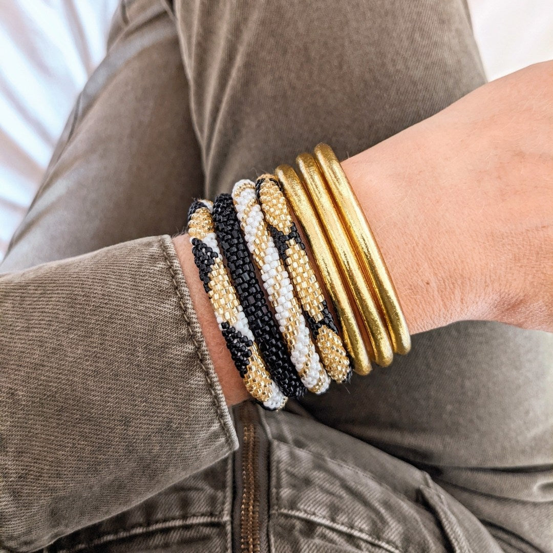 Bracelet Népalais #4 - Blanc Et Doré