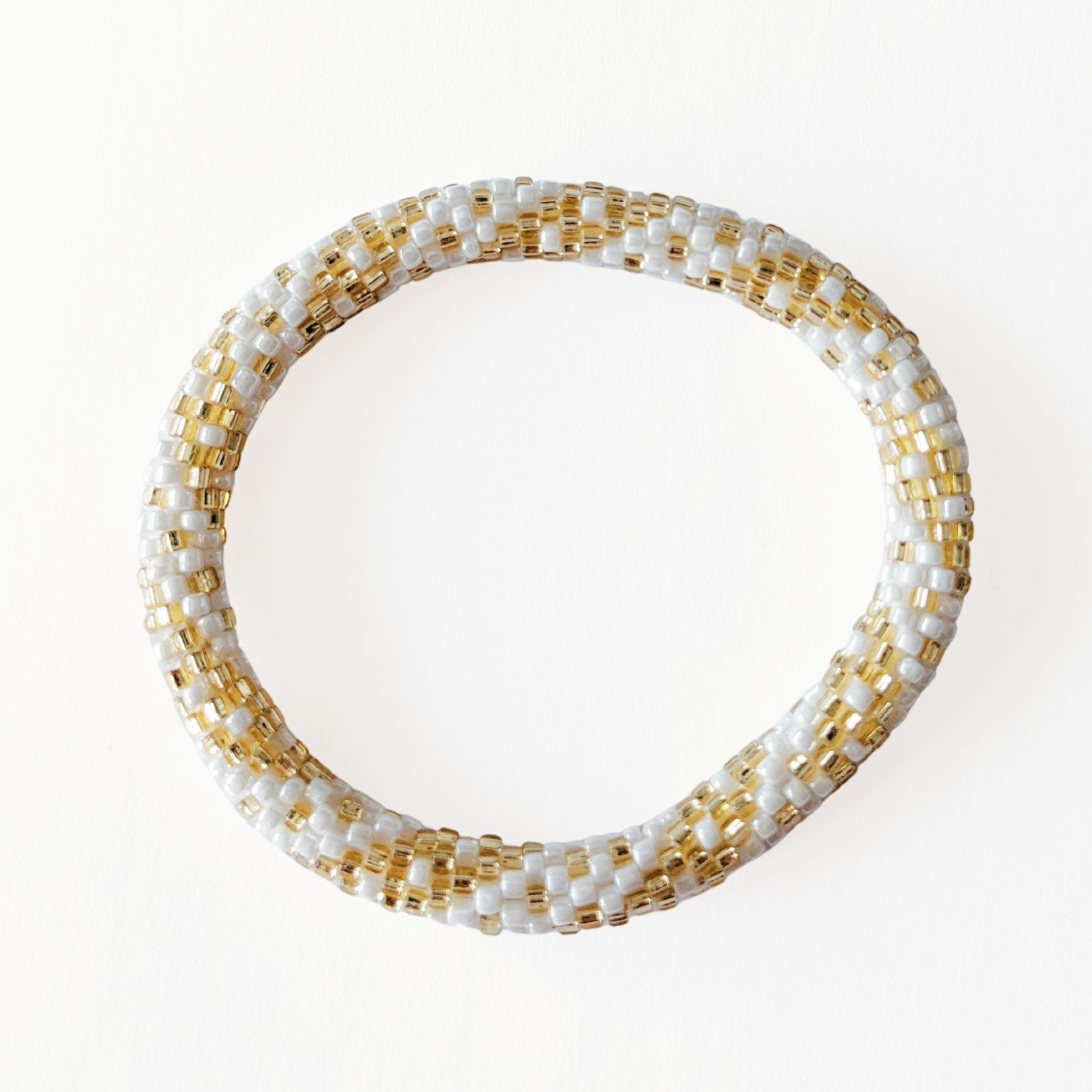 Bracelet Népalais #6 - Blanc Et Doré