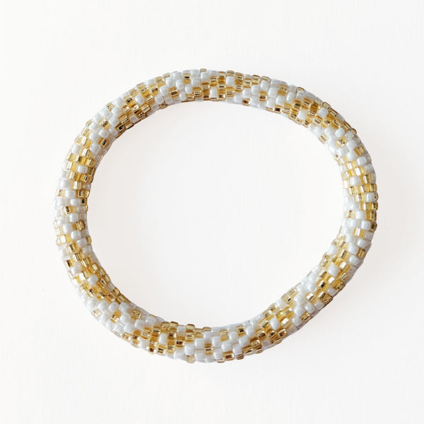 Bracelet Népalais #6 - Blanc Et Doré