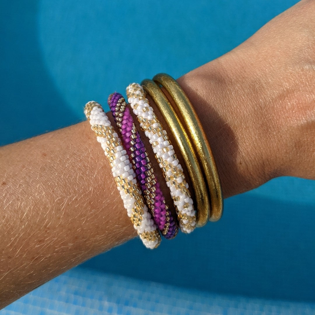 Bracelet Népalais #6 - Blanc Et Doré
